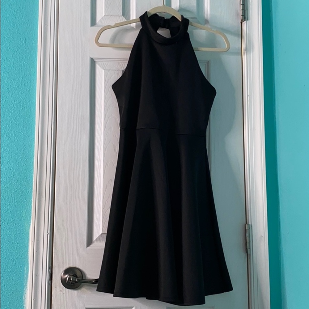 black high neck skater dress with bow detail